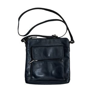 Giani Bernini Genuine Nappa Leather Italian Crossbody NavyBlue Handbag 3 zippers